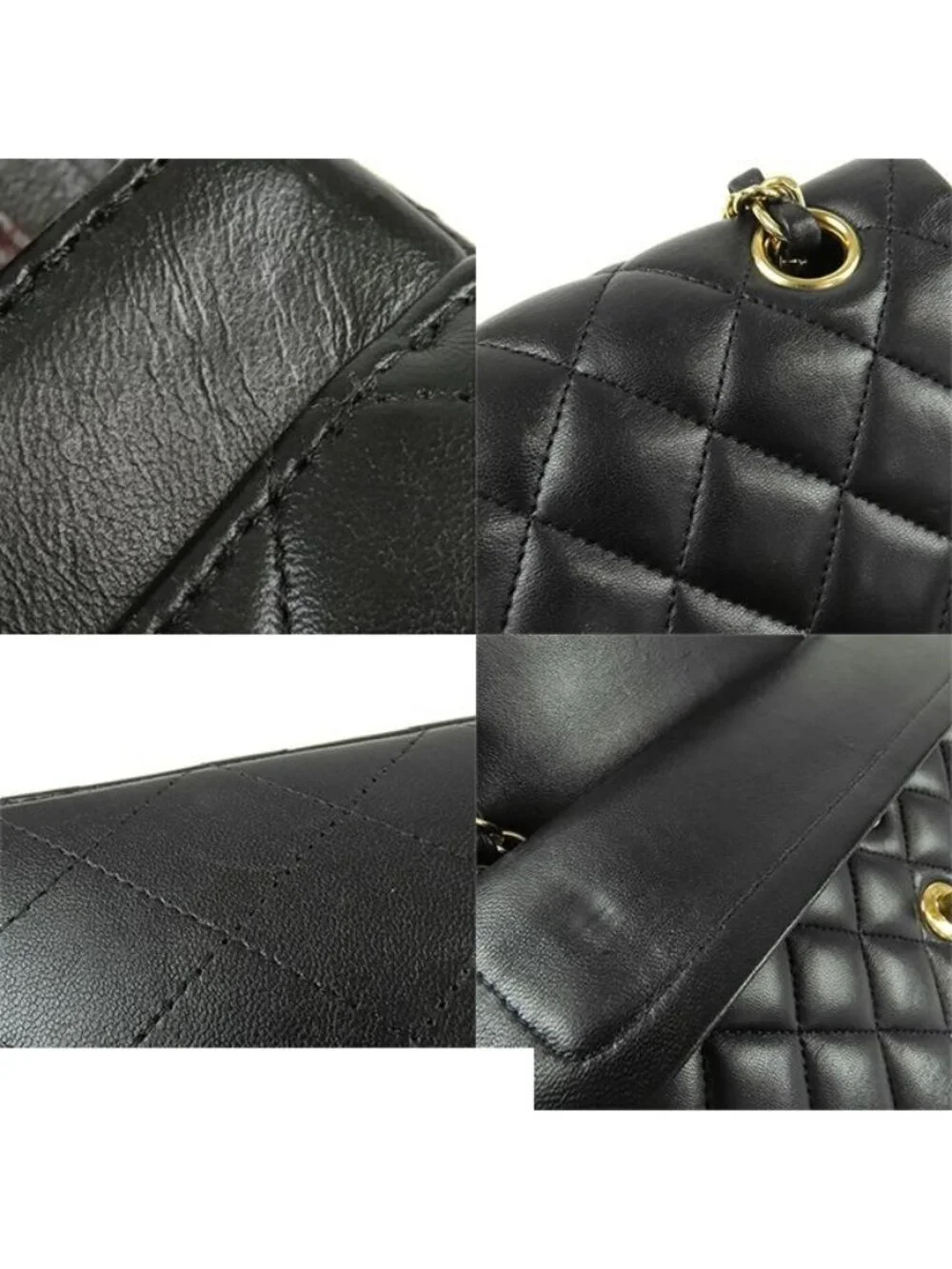 Chanel Chain Shoulder Bag Black Gold Lambskin Quilted 23 Double Flap